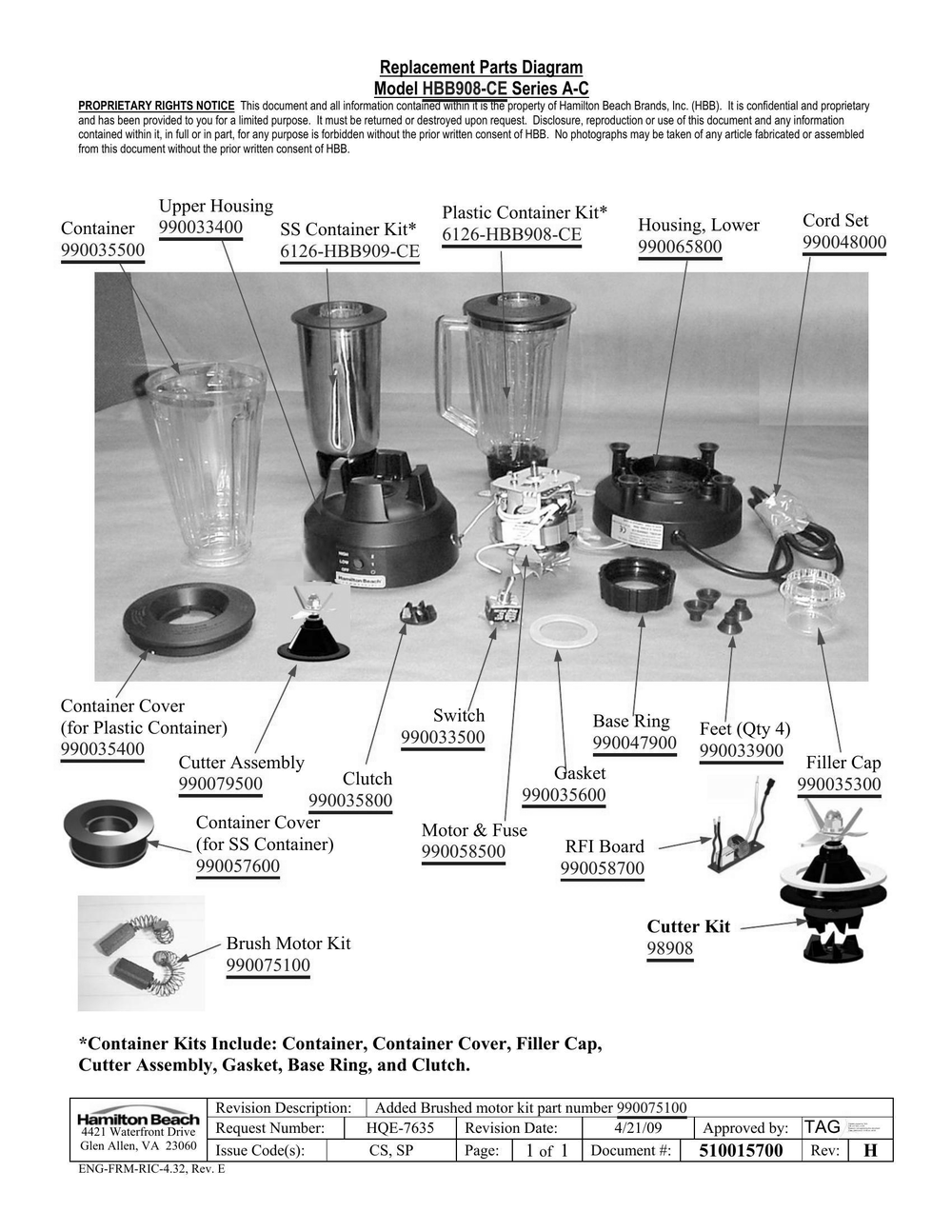 Diagram Diagram and Parts List for HBB908-CE  Hamilton Beach Blender